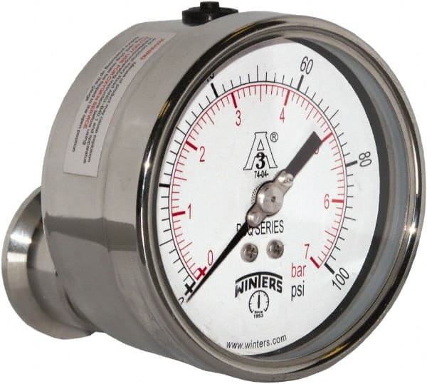 Winters - 4" Dial, 1-1/2 Thread, 0-100 Scale Range, Pressure Gauge - Center Back Connection Mount, Accurate to 0.01% of Scale - Exact Tooling