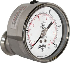 Winters - 4" Dial, 1-1/2 Thread, 0-100 Scale Range, Pressure Gauge - Center Back Connection Mount, Accurate to 0.01% of Scale - Exact Tooling