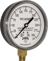 Winters - 3-1/2" Dial, 1/4 Thread, 0-300 Scale Range, Pressure Gauge - Lower Connection Mount, Accurate to 3-2-3% of Scale - Exact Tooling
