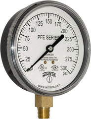Winters - 3-1/2" Dial, 1/4 Thread, 0-300 Scale Range, Pressure Gauge - Lower Connection Mount, Accurate to 3-2-3% of Scale - Exact Tooling