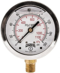 Winters - 2-1/2" Dial, 1/4 Thread, 0-160 Scale Range, Pressure Gauge - Lower Connection Mount, Accurate to 1.5% of Scale - Exact Tooling
