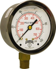 Winters - 2-1/2" Dial, 1/4 Thread, 0-100 Scale Range, Pressure Gauge - Lower Connection Mount, Accurate to 1.5% of Scale - Exact Tooling