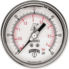 Winters - 4" Dial, 1-1/2 Thread, 0-60 Scale Range, Pressure Gauge - Center Back Connection Mount, Accurate to 0.01% of Scale - Exact Tooling