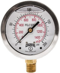 Winters - 2-1/2" Dial, 1/4 Thread, 0-200 Scale Range, Pressure Gauge - Lower Connection Mount, Accurate to 1.5% of Scale - Exact Tooling