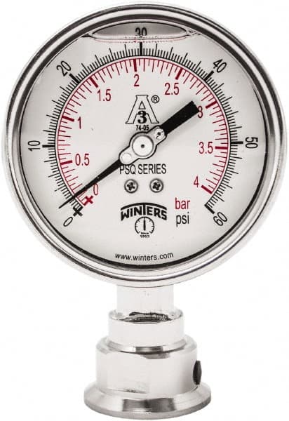 Winters - 4" Dial, 1-1/2 Thread, 0-60 Scale Range, Pressure Gauge - Lower Connection Mount, Accurate to 0.01% of Scale - Exact Tooling