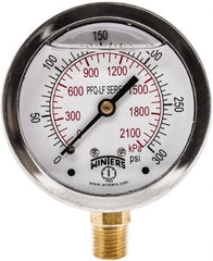 Winters - 2-1/2" Dial, 1/4 Thread, 0-300 Scale Range, Pressure Gauge - Lower Connection Mount, Accurate to 1.5% of Scale - Exact Tooling