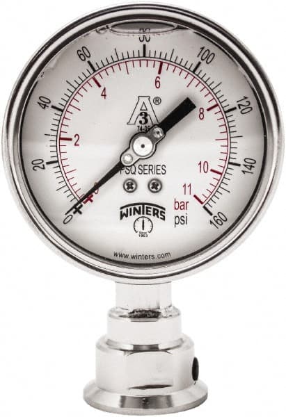 Winters - 4" Dial, 1-1/2 Thread, 0-160 Scale Range, Pressure Gauge - Lower Connection Mount, Accurate to 0.01% of Scale - Exact Tooling