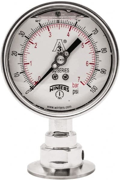 Winters - 4" Dial, 2 Thread, 0-100 Scale Range, Pressure Gauge - Lower Connection Mount, Accurate to 0.01% of Scale - Exact Tooling