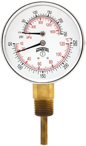 Winters - 3" Dial, 1/2 Thread, 0-250 Scale Range, Pressure Gauge - Lower Connection Mount, Accurate to 0.03% of Scale - Exact Tooling