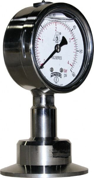 Winters - 2-1/2" Dial, 2 Thread, 0-60 Scale Range, Pressure Gauge - Lower Connection Mount, Accurate to 1.5% of Scale - Exact Tooling