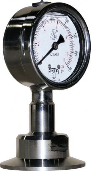 Winters - 2-1/2" Dial, 2 Thread, 0-160 Scale Range, Pressure Gauge - Lower Connection Mount, Accurate to 1.5% of Scale - Exact Tooling