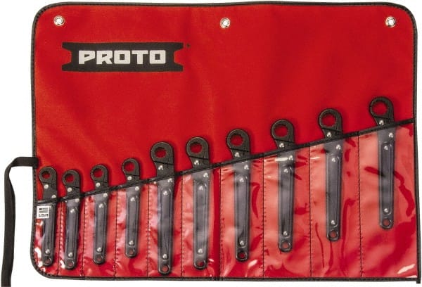 Proto - 10 Piece, 10mm to 19mm, 12 Point Ratcheting Flare Nut Set - Metric Measurement Standard, Black Oxide Finish - Exact Tooling