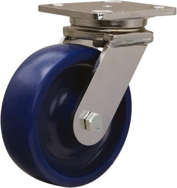 Hamilton - 6" Diam x 2" Wide x 7-1/2" OAH Top Plate Mount Swivel Caster - Polyurethane, 1,000 Lb Capacity, Delrin Bearing, 4 x 5" Plate - Exact Tooling