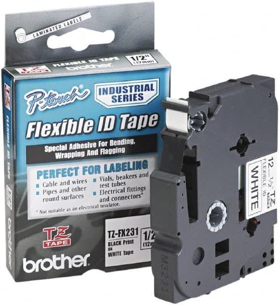 Brother - 1/2" Wide x 314.4" Long, White Plastic/Paper Tape Cassette - For Label Maker - Exact Tooling