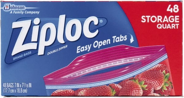 Ziploc - 48 Piece, 1 Quart Capacity, 9.6 Inch Wide x 8-1/2 Inch High, Ziploc Storage Bag - 9 Pack, 1.75 mil Thick, Plastic - Exact Tooling