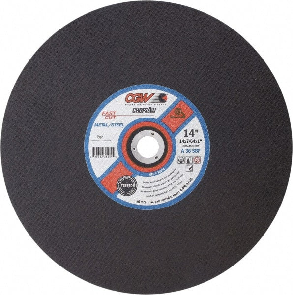 Camel Grinding Wheels - 14" 36 Grit Aluminum Oxide Cutoff Wheel - 7/64" Thick, 1" Arbor, 4,400 Max RPM - Exact Tooling