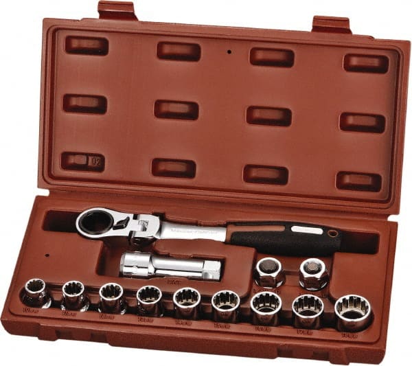 Paramount - 13 Piece 3/4" Drive Deep Well Socket Set - 12 Points, 10mm to 19mm Range, Metric Measurement Standard - Exact Tooling