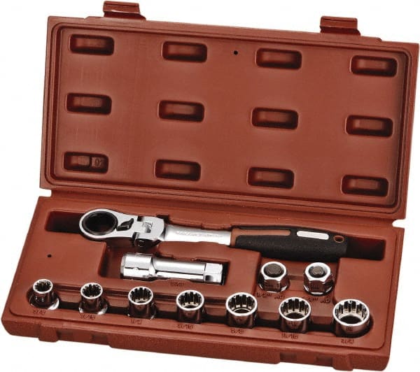 Paramount - 11 Piece 3/4" Drive Deep Well Socket Set - 12 Points, 3/8" to 3/4" Range, Inch Measurement Standard - Exact Tooling