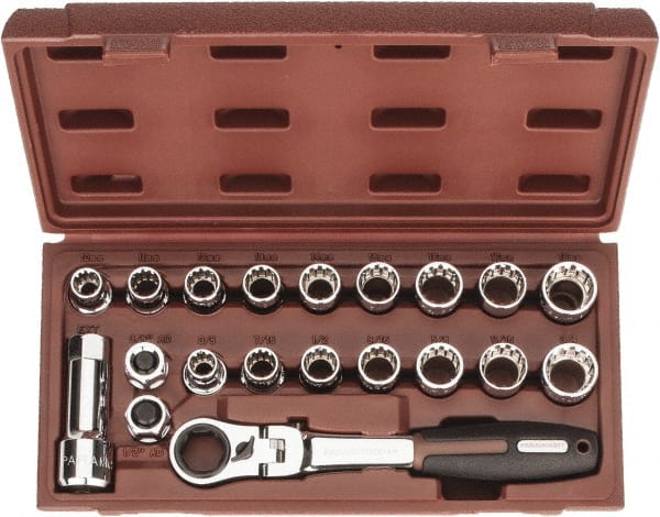 Paramount - 20 Piece 3/4" Drive Deep Well Socket Set - 12 Points, 3/8" to 3/4" (10mm to 19mm) Range, Inch/Metric Measurement Standard - Exact Tooling