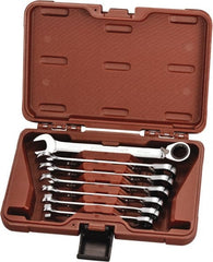 Paramount - 7 Piece, 10mm to 18mm, 12 Point Reversible Ratcheting Combination Wrench Set - Metric Measurement Standard, Full Polish Chrome Finish, Comes in Blow Molded Case - Exact Tooling