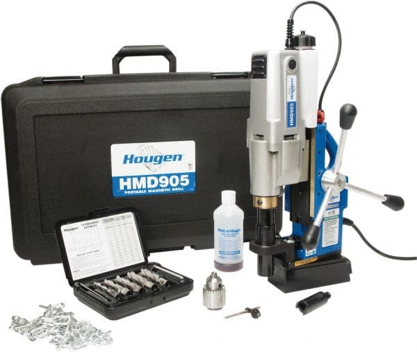 Hougen - 2" Travel, Portable Magnetic Drill Press - 250 & 450 RPM, 9 Amps, 1.5 hp, 1035 Watts - Exact Tooling