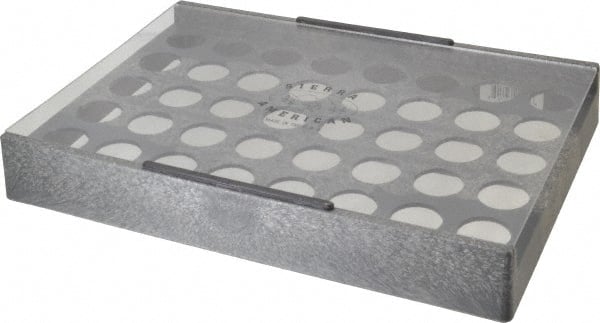 Made in USA - 40 Collet, ER32 Plastic Collet Rack and Tray - 9-1/2 Inch Wide x 2-1/8 Inch High x 13-5/8 Inch Long, Clear Sliding Lid - Exact Tooling