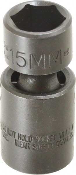 Proto - 3/8" Drive 15mm Standard Universal Impact Socket - 6 Points, 2-3/32" OAL - Exact Tooling