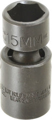 Proto - 3/8" Drive 15mm Standard Universal Impact Socket - 6 Points, 2-3/32" OAL - Exact Tooling