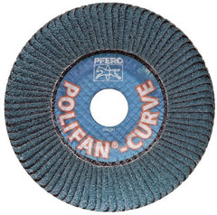 PFERD - 40 Grit, 5" Disc Diam, 7/8" Center Hole, Type 27 Zirconia Alumina Flap Disc - 12,200 Max RPM, Fiberglass Backing, Arbor Attaching System, Coated - Exact Tooling