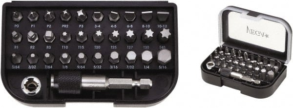 VEGA Industries - 32 Piece, 1/4" Drive Screwdriver Bit Set - #0 to #3 Phillips, 5/64 to 5/16" Hex, T10 to T40 Torx, #1 to #3 Square Recess - Exact Tooling
