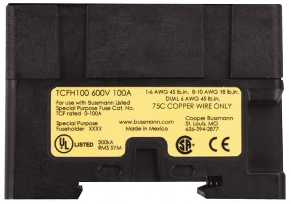Cooper Bussmann - 1 Pole, 600 VAC/VDC, 100 Amp, DIN Rail Mount Fuse Holder - Compatible with CF, J Class, 1.05 Inch Wide Fuse - Exact Tooling