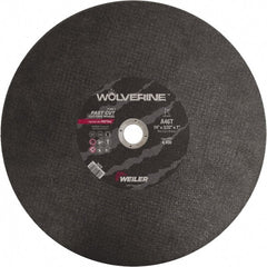 Weiler - 14" 46 Grit Aluminum Oxide Cutoff Wheel - 3/32" Thick, 1" Arbor, 4,400 Max RPM, Use with Chop Saws - Exact Tooling