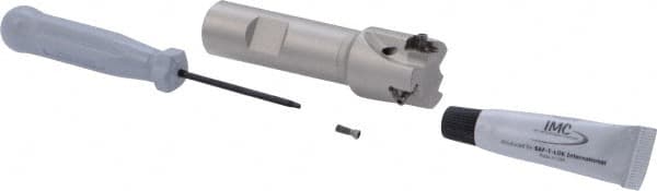 Iscar - 1" Cut Diam, 0.315" Max Depth of Cut, 3/4" Shank Diam, 3.38" OAL, Indexable Square Shoulder Helical End Mill - Weldon Shank, 90° Lead Angle, Through Coolant, Series Helitang - Exact Tooling