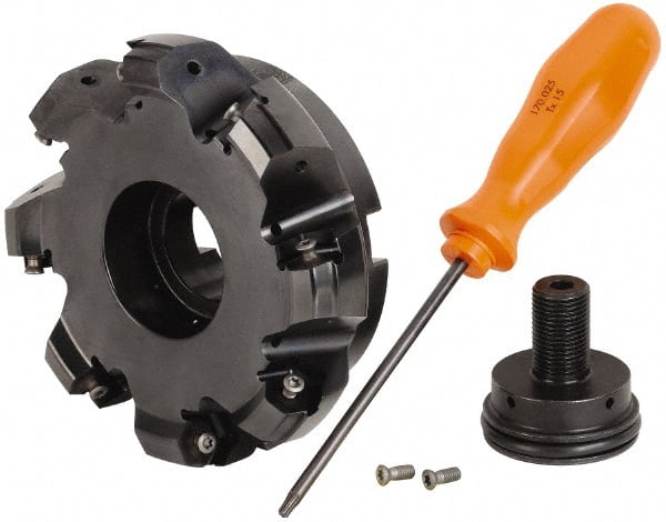 Kennametal - 8 Inserts, 4.744" Cutter Diam, 0.087" Max Depth of Cut, Indexable High-Feed Face Mill - 1-1/4" Arbor Hole Diam, 1.77" High, KSHR Toolholder, HNGJ 0905.. Inserts, Series Dodeka High-Feed - Exact Tooling