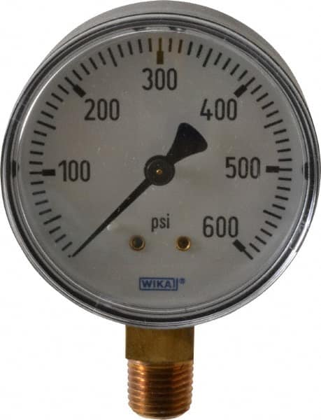 Wika - 2-1/2" Dial, 1/4 Thread, 0-600 Scale Range, Pressure Gauge - Lower Connection Mount, Accurate to 3-2-3% of Scale - Exact Tooling