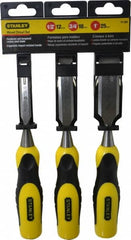 Stanley - 3 Piece Wood Chisel Set - 9" OAL, Bi-Material, Sizes Included 1/2 to 1" - Exact Tooling