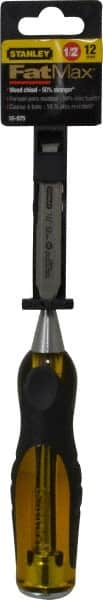 Stanley - 9" OAL x 1/2" Blade Width Wood Chisel - 1/2" Tip, Acetate & Rubber Grip Handle - Exact Tooling