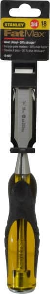 Stanley - 9" OAL x 3/4" Blade Width Wood Chisel - 3/4" Tip, Acetate & Rubber Grip Handle - Exact Tooling
