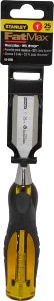 Stanley - 9" OAL x 1" Blade Width Wood Chisel - 1" Tip, Acetate & Rubber Grip Handle - Exact Tooling