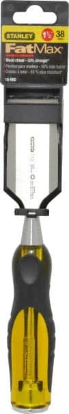 Stanley - 9" OAL x 1-1/2" Blade Width Wood Chisel - 1-1/2" Tip, Acetate & Rubber Grip Handle - Exact Tooling