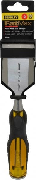 Stanley - 9" OAL x 2" Blade Width Wood Chisel - 2" Tip, Acetate & Rubber Grip Handle - Exact Tooling