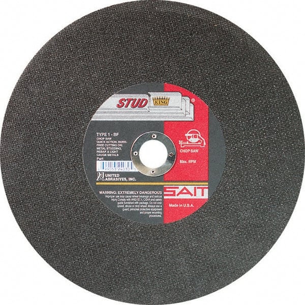 Sait - 14" Aluminum Oxide Cutoff Wheel - 3/32" Thick, 1" Arbor, 4,400 Max RPM, Use with Chop Saws - Exact Tooling