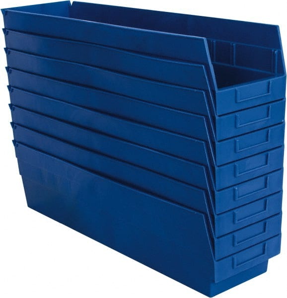 Quantum Storage - 50 Lb. Load Capacity, 23-5/8" Deep, Blue Polypropylene Hopper Shelf Bin - 6" High x 6-5/8" Wide x 23-5/8" Long - Exact Tooling