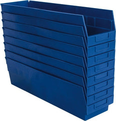 Quantum Storage - 50 Lb. Load Capacity, 23-5/8" Deep, Blue Polypropylene Hopper Shelf Bin - 6" High x 6-5/8" Wide x 23-5/8" Long - Exact Tooling