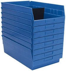 Quantum Storage - 50 Lb. Load Capacity, 17-7/8" Deep, Blue Polypropylene Hopper Shelf Bin - 6" High x 11-1/8" Wide x 17-7/8" Long - Exact Tooling