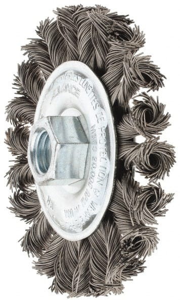 PFERD - 4" OD, 5/8-11 Arbor Hole, Knotted Steel Wheel Brush - 5/8" Face Width, 7/8" Trim Length, 0.02" Filament Diam, 20,000 RPM - Exact Tooling