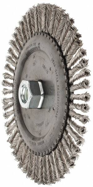 PFERD - 6-7/8" OD, 5/8-11 Arbor Hole, Knotted Stainless Steel Wheel Brush - 3/16" Face Width, 1-1/2" Trim Length, 0.02" Filament Diam, 9,000 RPM - Exact Tooling