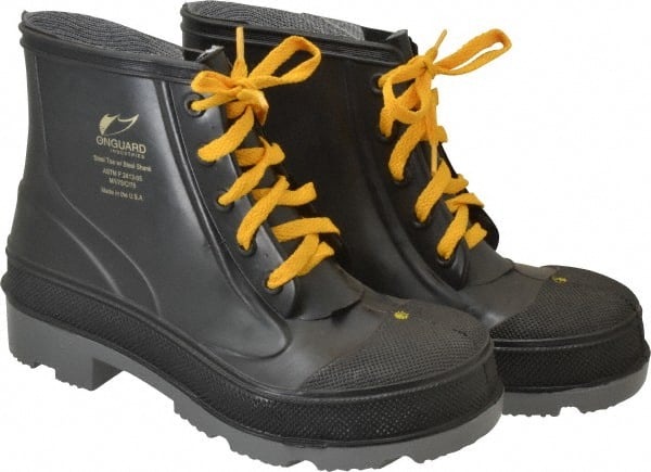 Dunlop Protective Footwear - Men's Size 6 Medium Width Steel Work Boot - Black, Polyurethane, PVC Upper, 6" High, Chemical Resistant, Non-Slip - Exact Tooling