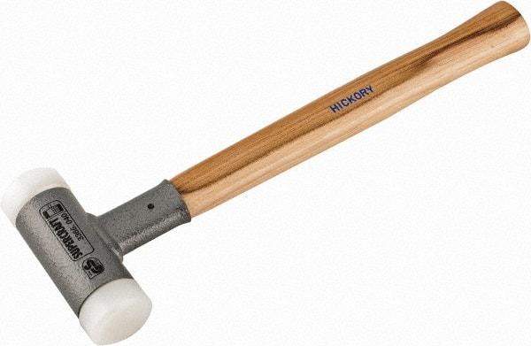 HALDER - 26 oz Head 1-1/2" Face Diam Nylon Dead Blow Hammer - 14" OAL, Hickory Handle - Exact Tooling