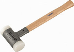 HALDER - 35 oz Head 2" Face Diam Nylon Dead Blow Hammer - 14-1/2" OAL, Hickory Handle - Exact Tooling